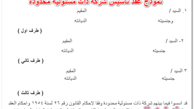 نموذج عقد تأسيس شركة ذات مسئولية محدودة